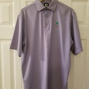 FootJoy FJ Men Short Sleeve Golf Polo Shirt Size Medium Purple Striped 1894 Logo